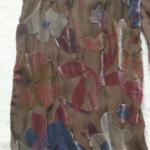 Elaine Gold Collection XIIX Scarf Brown Floral Silk Blend Velvet Burnout Fairy - Picture 4 of 7